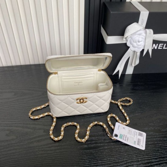 Replica di lusso Beauty case piccolo Chanel con tracolla a catena Ap3940 Bianco Imitazioni Cloni Beauty case piccolo Chanel con tracolla a catena Ap3940 Bianco firmate