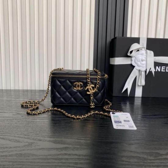 Replica di lusso Beauty case piccolo Chanel con tracolla a catena Ap3940 Nero Imitazioni Cloni Beauty case piccolo Chanel con tracolla a catena Ap3940 Nero firmate