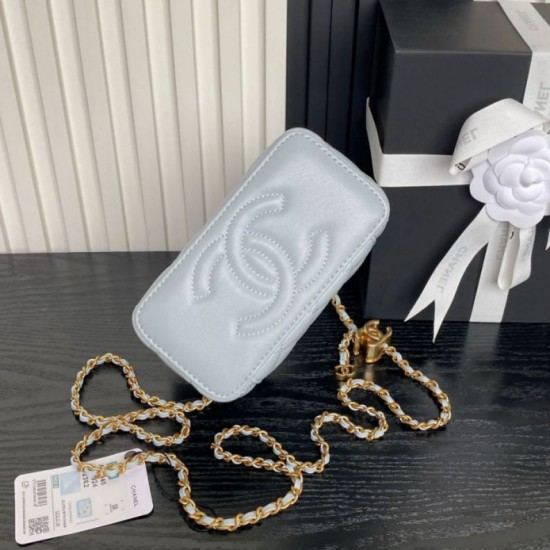 Replica di lusso Beauty case piccolo Chanel con tracolla a catena Ap3940 Blu Imitazioni Cloni Beauty case piccolo Chanel con tracolla a catena Ap3940 Blu firmate