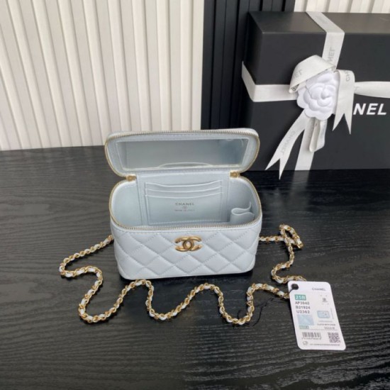 Replica di lusso Beauty case piccolo Chanel con tracolla a catena Ap3940 Blu Imitazioni Cloni Beauty case piccolo Chanel con tracolla a catena Ap3940 Blu firmate