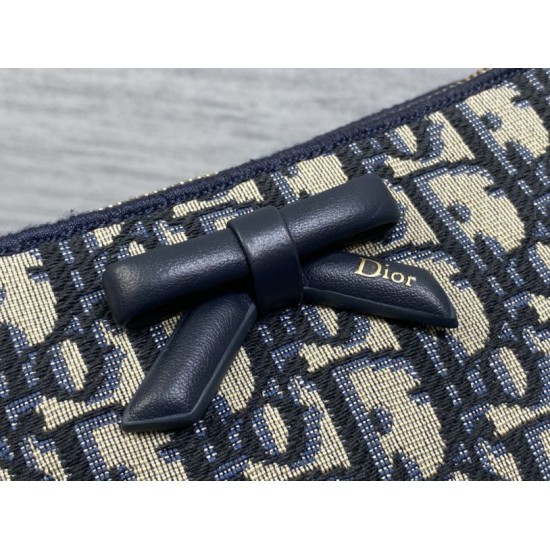 Replica di lusso Pochette Dior Oblique Bow con catena Blu Imitazioni Cloni Pochette Dior Oblique Bow con catena Blu firmate