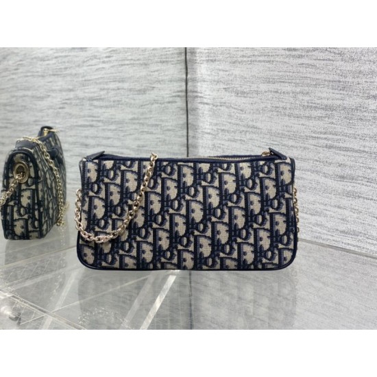 Replica di lusso Pochette Dior Oblique Bow con catena Blu Imitazioni Cloni Pochette Dior Oblique Bow con catena Blu firmate