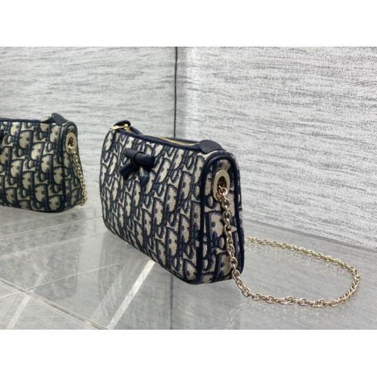 Replica di lusso Pochette Dior Oblique Bow con catena Blu Imitazioni Cloni Pochette Dior Oblique Bow con catena Blu firmate