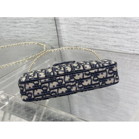 Replica di lusso Pochette Dior Oblique Bow con catena Blu Imitazioni Cloni Pochette Dior Oblique Bow con catena Blu firmate
