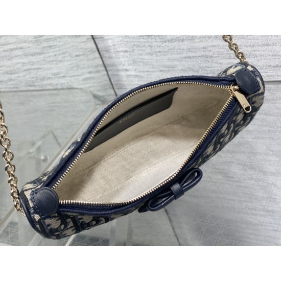 Replica di lusso Pochette Dior Oblique Bow con catena Blu Imitazioni Cloni Pochette Dior Oblique Bow con catena Blu firmate