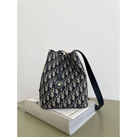 Replica di lusso Borsa a secchiello piccola Diorstar Dior jacquard obliquo blu Imitazioni Cloni Borsa a secchiello piccola Diorstar Dior jacquard obliquo blu firmate