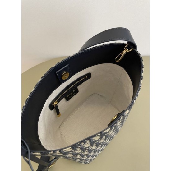 Replica di lusso Borsa a secchiello piccola Diorstar Dior jacquard obliquo blu Imitazioni Cloni Borsa a secchiello piccola Diorstar Dior jacquard obliquo blu firmate