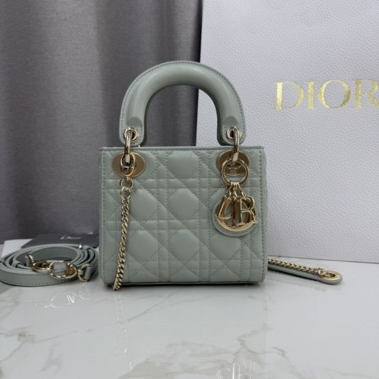 Replica di lusso Borsa Dior Lady Dior Mini Cannage Verde Imitazioni Cloni Borsa Dior Lady Dior Mini Cannage Verde firmate