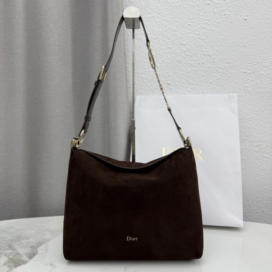 Replica di lusso Borsa a tracolla Media Dior Diorly pelle scamosciata cioccolato Imitazioni Cloni Borsa a tracolla Media Dior Diorly pelle scamosciata cioccolato firmate