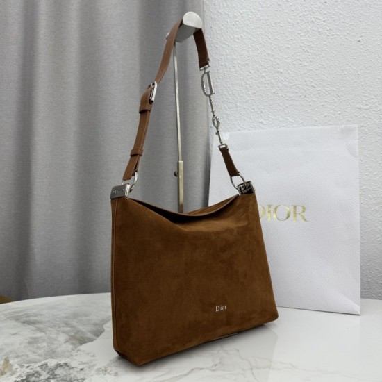Replica di lusso Borsa a tracolla Media Dior Diorly pelle scamosciata Marrone Imitazioni Cloni Borsa a tracolla Media Dior Diorly pelle scamosciata Marrone firmate