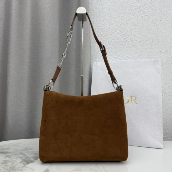 Replica di lusso Borsa a tracolla Media Dior Diorly pelle scamosciata Marrone Imitazioni Cloni Borsa a tracolla Media Dior Diorly pelle scamosciata Marrone firmate