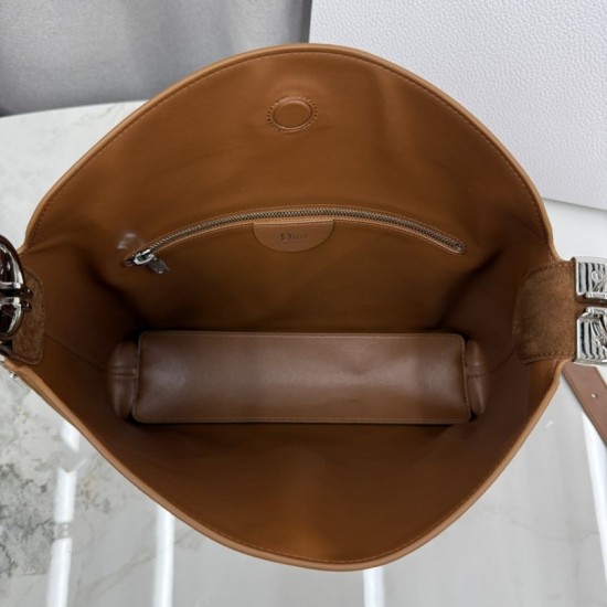 Replica di lusso Borsa a tracolla Media Dior Diorly pelle scamosciata Marrone Imitazioni Cloni Borsa a tracolla Media Dior Diorly pelle scamosciata Marrone firmate
