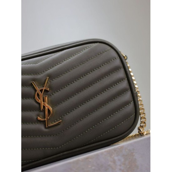 Replica di lusso Borsa a tracolla Trapuntato Lou Mini YSL Saint Laurent Verde Imitazioni Cloni Borsa a tracolla Trapuntato Lou Mini YSL Saint Laurent Verde firmate