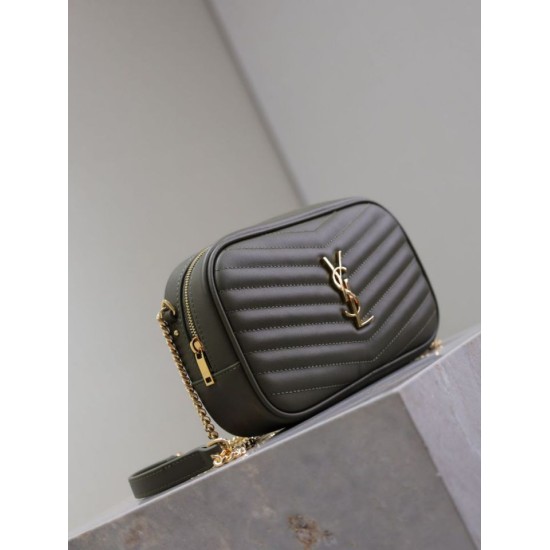 Replica di lusso Borsa a tracolla Trapuntato Lou Mini YSL Saint Laurent Verde Imitazioni Cloni Borsa a tracolla Trapuntato Lou Mini YSL Saint Laurent Verde firmate
