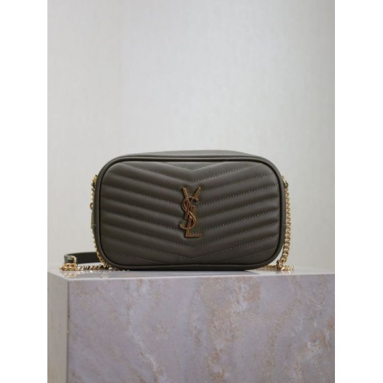 Replica di lusso Borsa a tracolla Trapuntato Lou Mini YSL Saint Laurent Verde Imitazioni Cloni Borsa a tracolla Trapuntato Lou Mini YSL Saint Laurent Verde firmate