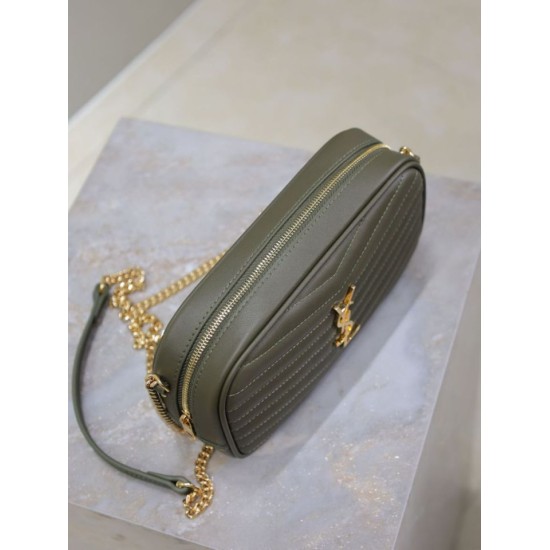 Replica di lusso Borsa a tracolla Trapuntato Lou Mini YSL Saint Laurent Verde Imitazioni Cloni Borsa a tracolla Trapuntato Lou Mini YSL Saint Laurent Verde firmate