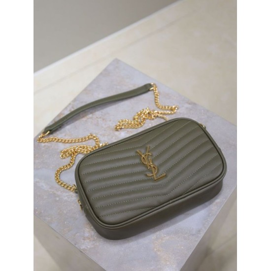 Replica di lusso Borsa a tracolla Trapuntato Lou Mini YSL Saint Laurent Verde Imitazioni Cloni Borsa a tracolla Trapuntato Lou Mini YSL Saint Laurent Verde firmate
