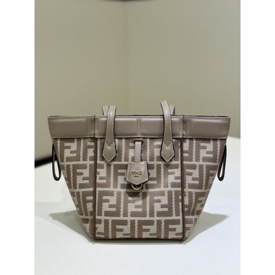 Replica di lusso Mini borsa tote Fendi Origami tessuto jacquard Marrone Imitazioni Cloni Mini borsa tote Fendi Origami tessuto jacquard Marrone firmate
