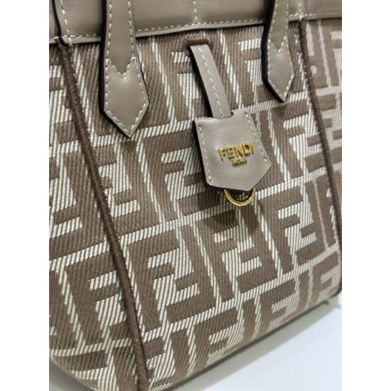Replica di lusso Mini borsa tote Fendi Origami tessuto jacquard Marrone Imitazioni Cloni Mini borsa tote Fendi Origami tessuto jacquard Marrone firmate