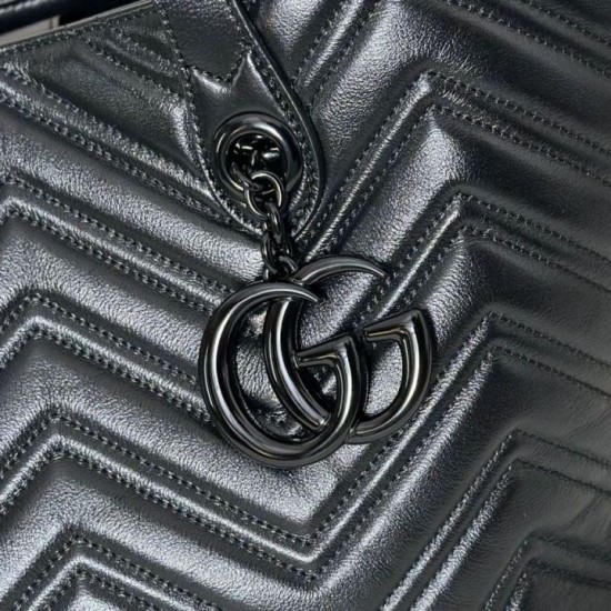 Replica di lusso Borsa tote media Gucci 855279 GG Marmont Nero Imitazioni Cloni Borsa tote media Gucci 855279 GG Marmont Nero firmate
