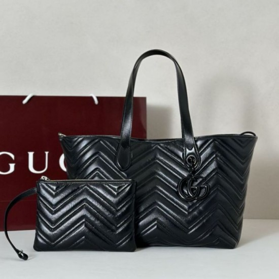 Replica di lusso Borsa tote media Gucci 855279 GG Marmont Nero Imitazioni Cloni Borsa tote media Gucci 855279 GG Marmont Nero firmate