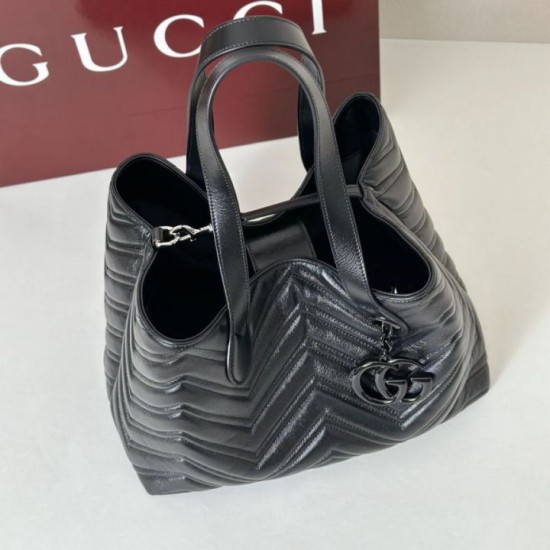 Replica di lusso Borsa tote media Gucci 855279 GG Marmont Nero Imitazioni Cloni Borsa tote media Gucci 855279 GG Marmont Nero firmate