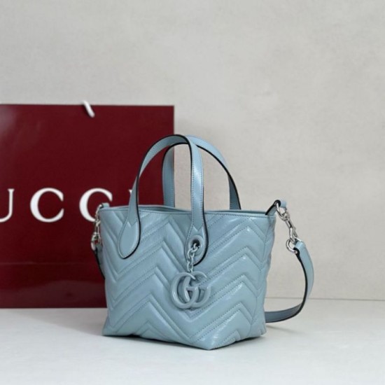 Replica di lusso Borsa tote piccola Gucci GG Marmont 855391 Blu Imitazioni Cloni Borsa tote piccola Gucci GG Marmont 855391 Blu firmate