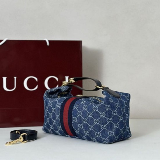 Replica di lusso Borse media Gucci Vanity con manico superiore 857799 Blu Imitazioni Replica Borse media Gucci Vanity con manico superiore 857799 Blu firmate