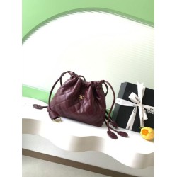 Borsa a secchiello trapuntata con coulisse Chanel AS5227 bordeaux