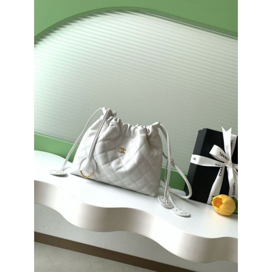 Replica di lusso Borsa a secchiello trapuntata con coulisse Chanel AS5227 bianco Imitazioni Cloni Borsa a secchiello trapuntata con coulisse Chanel AS5227 bianco firmate