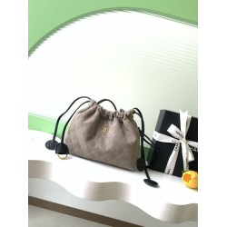 Borse a secchiello/hobo Chanel trapuntata con coulisse scamosciata AS5227 Grigio