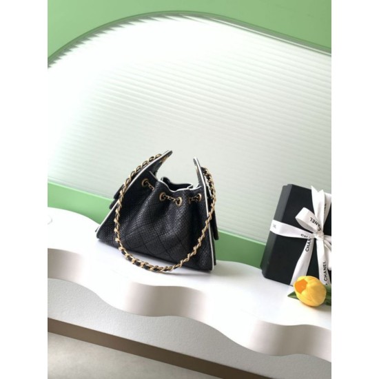 Replica di lusso Mini borsa Chanel 26P trapuntata in rafia intrecciata AS5631 Nero Imitazioni Cloni Mini borsa Chanel 26P trapuntata in rafia intrecciata AS5631 Nero firmate