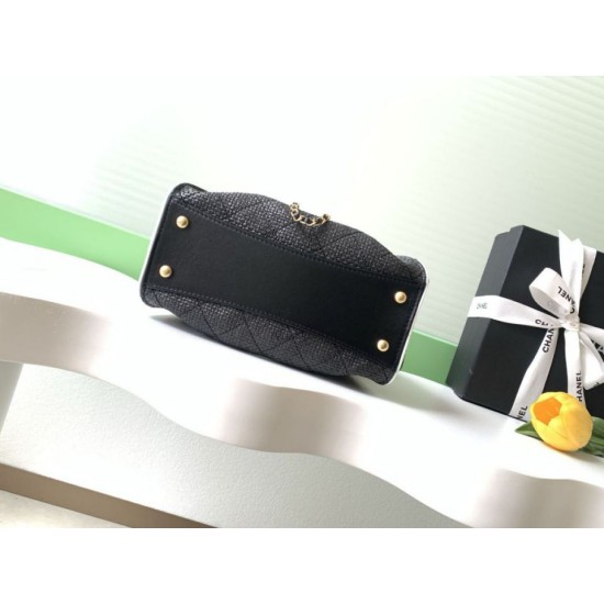 Replica di lusso Mini borsa Chanel 26P trapuntata in rafia intrecciata AS5631 Nero Imitazioni Cloni Mini borsa Chanel 26P trapuntata in rafia intrecciata AS5631 Nero firmate