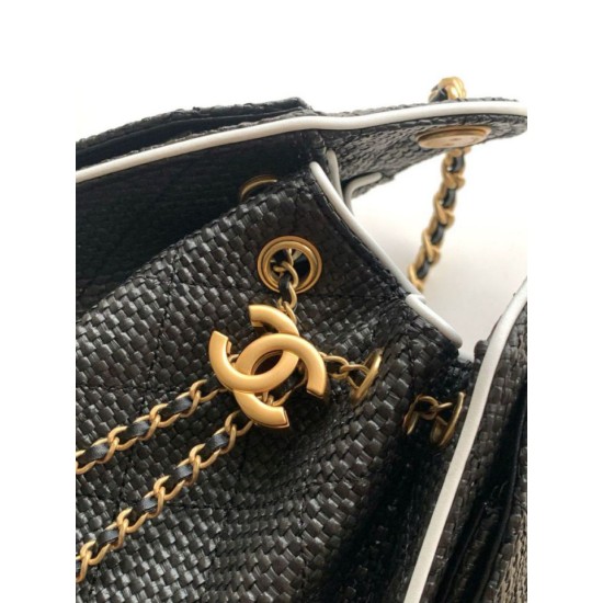 Replica di lusso Mini borsa Chanel 26P trapuntata in rafia intrecciata AS5631 Nero Imitazioni Cloni Mini borsa Chanel 26P trapuntata in rafia intrecciata AS5631 Nero firmate