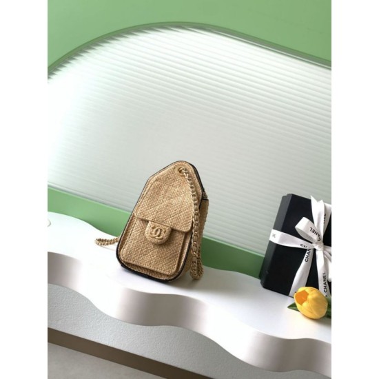 Replica di lusso Mini borsa Chanel 26P trapuntata in rafia intrecciata AS5631 marrone Imitazioni Cloni Mini borsa Chanel 26P trapuntata in rafia intrecciata AS5631 marrone firmate