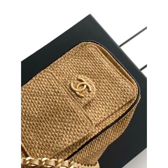 Replica di lusso Mini borsa Chanel 26P trapuntata in rafia intrecciata AS5631 marrone Imitazioni Cloni Mini borsa Chanel 26P trapuntata in rafia intrecciata AS5631 marrone firmate