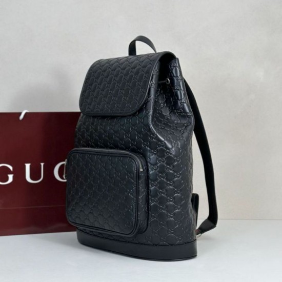 Replica di lusso Zaino medio da uomo Gucci con emblema GG 854750 Nero Imitazioni Cloni Zaino medio da uomo Gucci con emblema GG 854750 Nero firmate