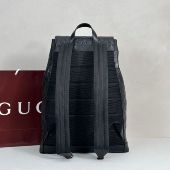 Replica di lusso Zaino medio da uomo Gucci con emblema GG 854750 Nero Imitazioni Cloni Zaino medio da uomo Gucci con emblema GG 854750 Nero firmate