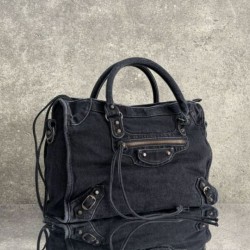 Replica di lusso Borsa Balenciaga Le City in denim lavato nero Imitazioni Cloni Borsa Balenciaga Le City in denim lavato nero firmate