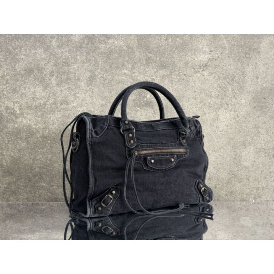 Replica di lusso Borsa Balenciaga Le City in denim lavato nero Imitazioni Cloni Borsa Balenciaga Le City in denim lavato nero firmate
