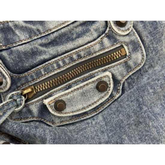 Replica di lusso Borse Firmate Balenciaga Le City denim lavato Blu Imitazioni Cloni Borse Firmate Replica Balenciaga Le City denim lavato Blu firmate