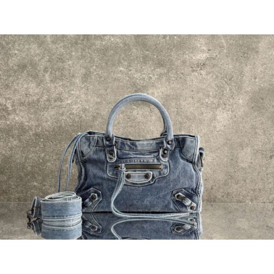 Replica di lusso Borse Firmate Balenciaga Le City denim lavato Blu Imitazioni Cloni Borse Firmate Replica Balenciaga Le City denim lavato Blu firmate