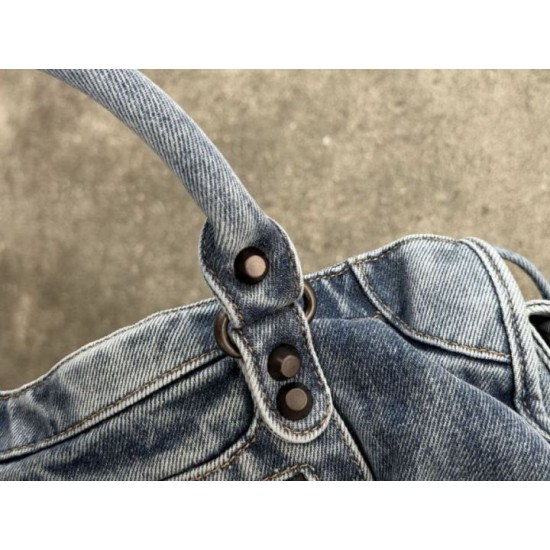 Replica di lusso Borse Firmate Balenciaga Le City denim lavato Blu Imitazioni Cloni Borse Firmate Replica Balenciaga Le City denim lavato Blu firmate