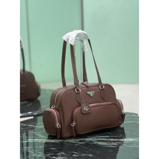Replica di lusso Borsa Prada media con manico superiore marrone Imitazioni Cloni Borsa Prada media con manico superiore marrone firmate