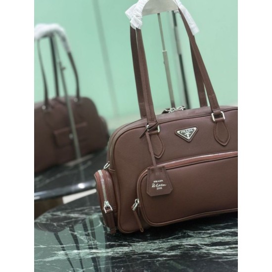 Replica di lusso Borsa Prada media con manico superiore marrone Imitazioni Cloni Borsa Prada media con manico superiore marrone firmate