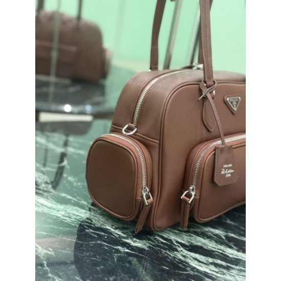 Replica di lusso Borsa Prada media con manico superiore marrone Imitazioni Cloni Borsa Prada media con manico superiore marrone firmate