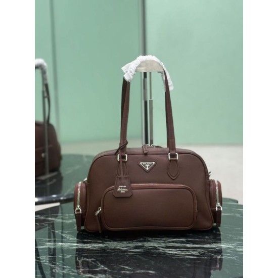 Replica di lusso Borsa Prada media con manico superiore marrone Imitazioni Cloni Borsa Prada media con manico superiore marrone firmate
