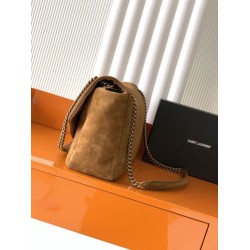 Borsa a tracolla grande YSL Saint Laurent Calypso scamosciata marrone