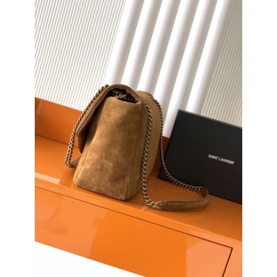 Replica di lusso Borsa a tracolla grande YSL Saint Laurent Calypso scamosciata marrone Imitazioni Cloni Borsa a tracolla grande YSL Saint Laurent Calypso scamosciata marrone firmate