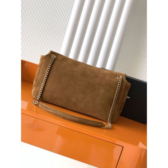 Replica di lusso Borsa a tracolla grande YSL Saint Laurent Calypso scamosciata marrone Imitazioni Cloni Borsa a tracolla grande YSL Saint Laurent Calypso scamosciata marrone firmate